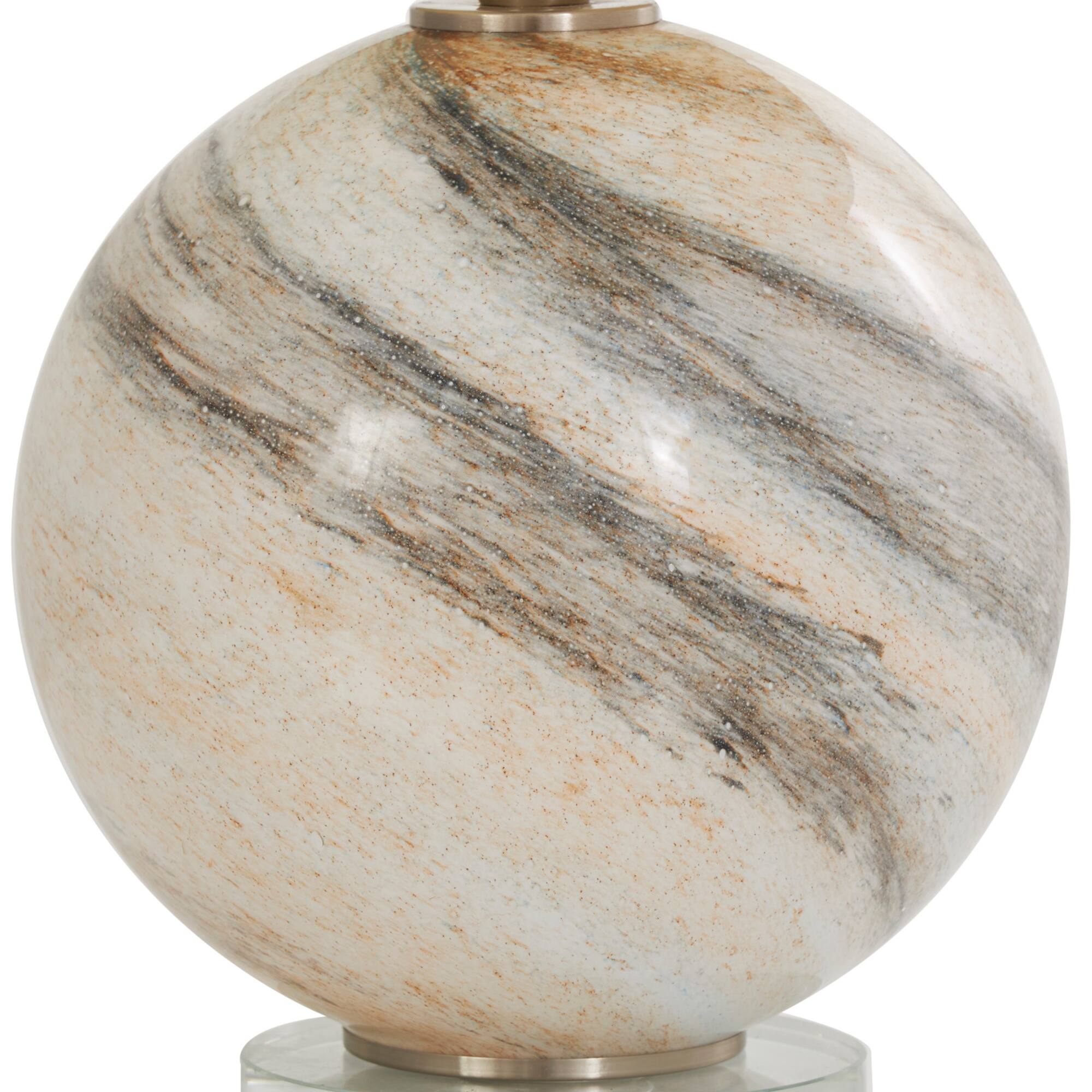 2ft. Beige Glass Round Accent Lamp with Marble Inspired Design & Gold Accents